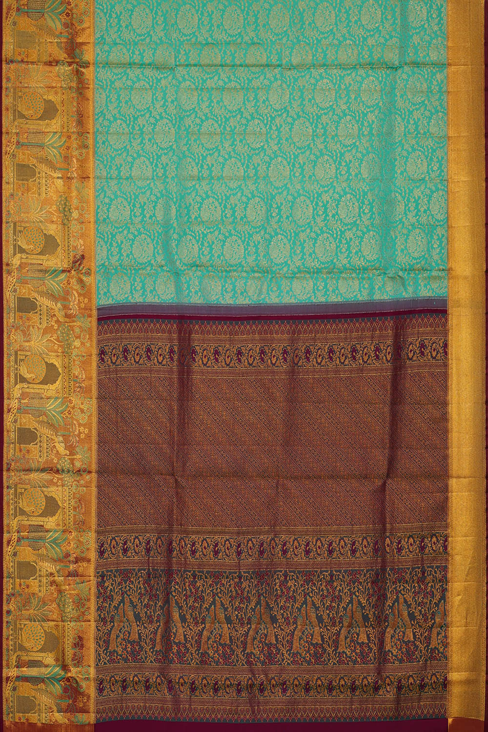 Image of Kanchipattu Silk Cyan Saree