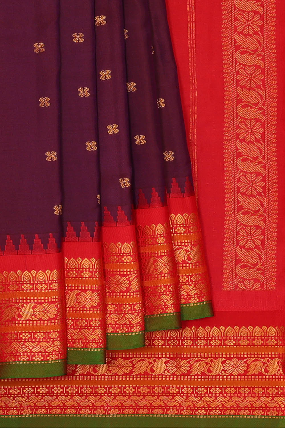 Image of Gadwal Silk Wine Purple Saree