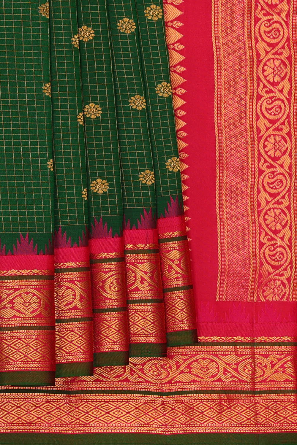 Image of Gadwal Silk Dark Green Saree