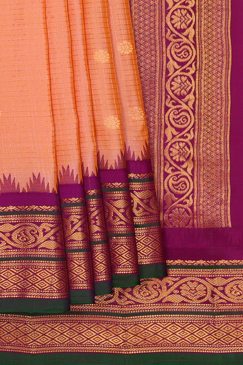Image of Gadwal Silk Peach Saree