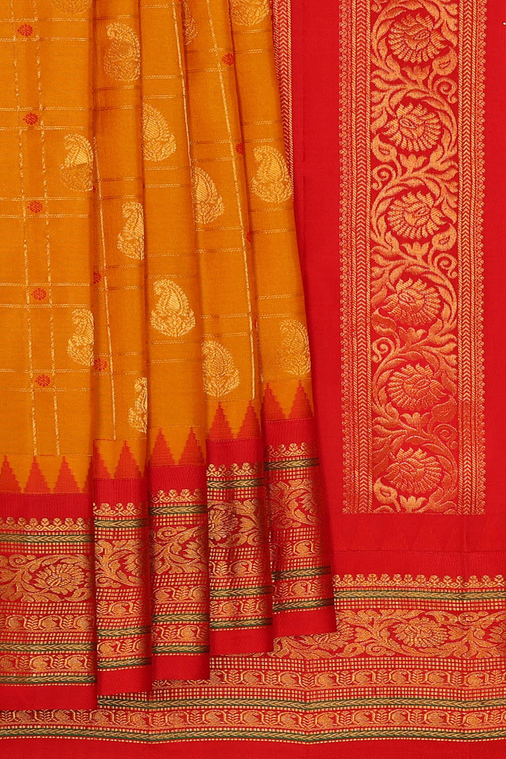 Image of Gadwal Silk Orange Saree