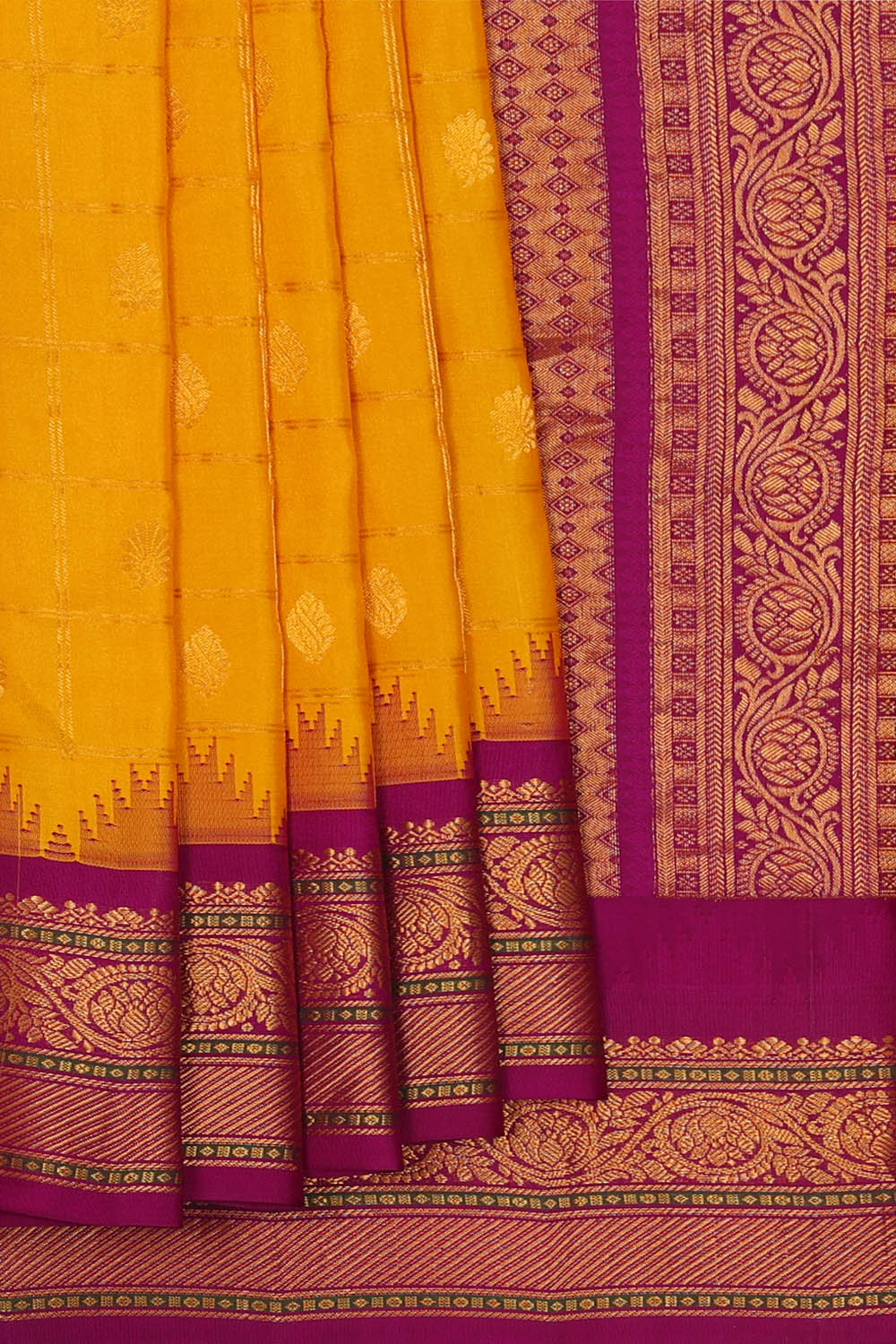 Image of Gadwal Silk Yellow Saree