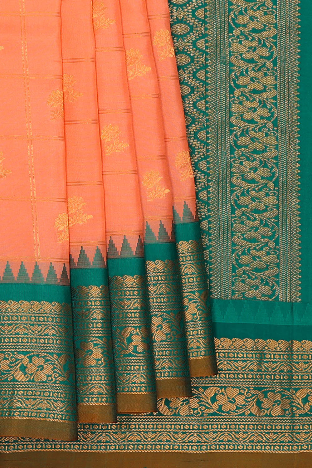 Image of Gadwal Silk Peach Saree