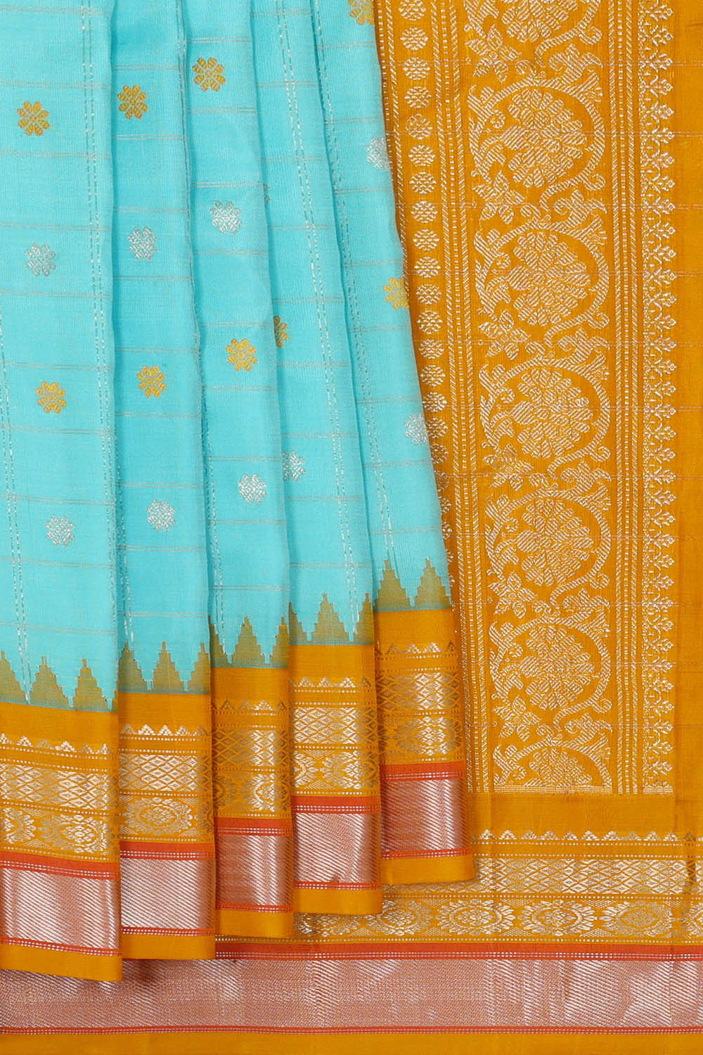 Image of Gadwal Silk Sky Blue Saree
