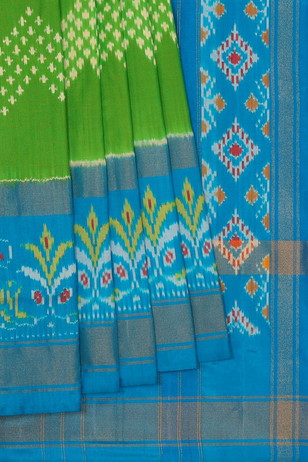 Image of Pochampally Ikat Silk Green Saree