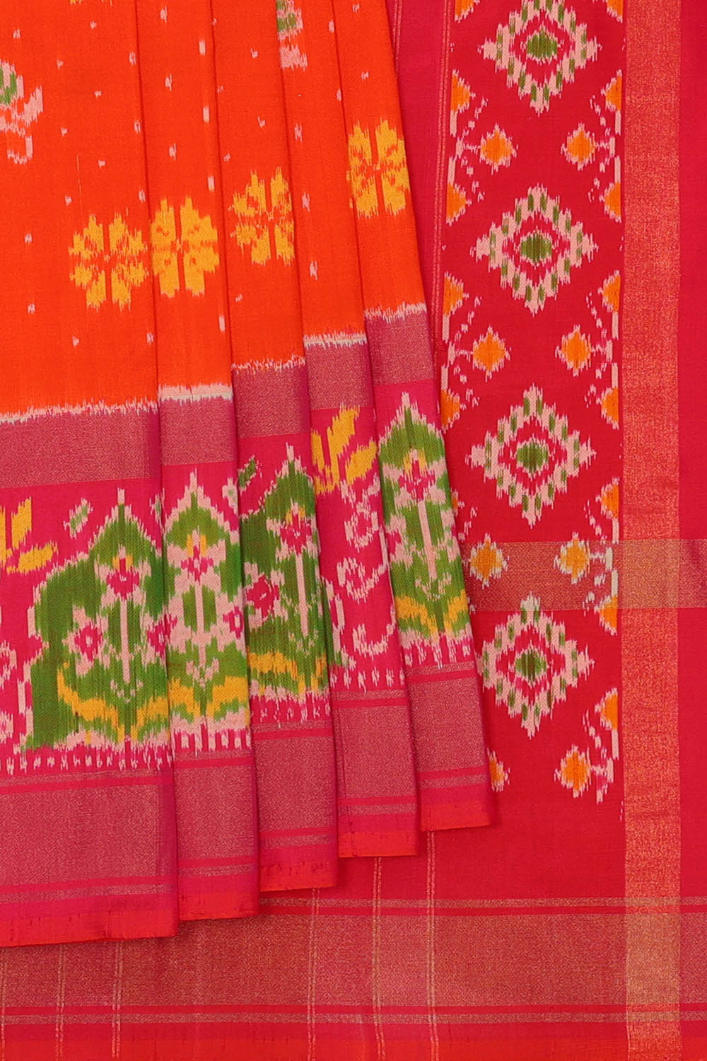 Image of Pochampally Ikat Silk Orange Saree