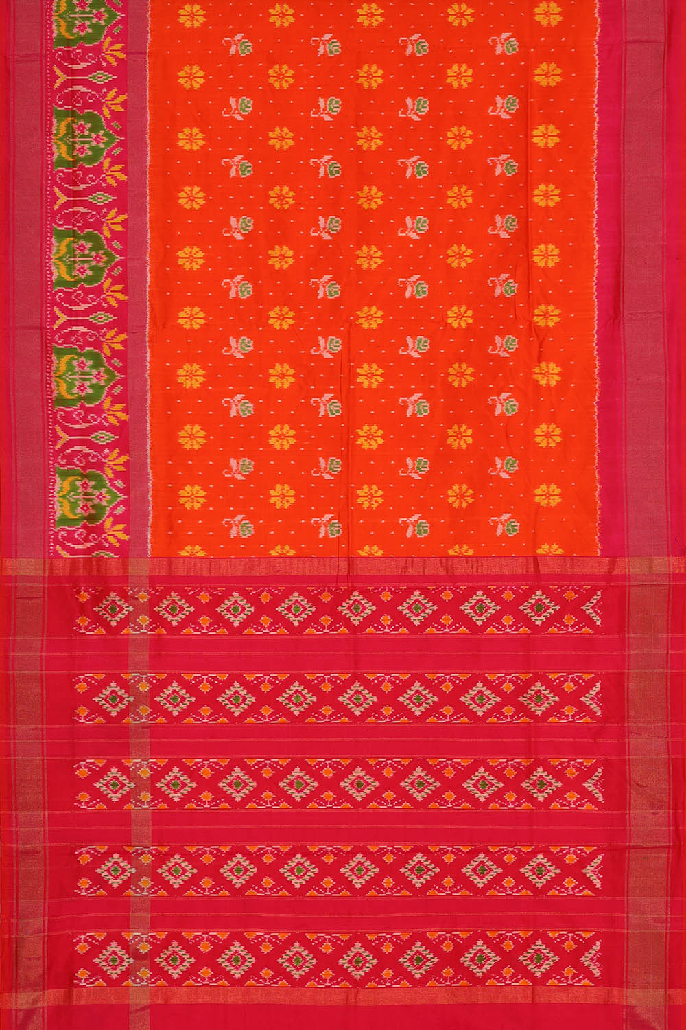 Image of Pochampally Ikat Silk Orange Saree