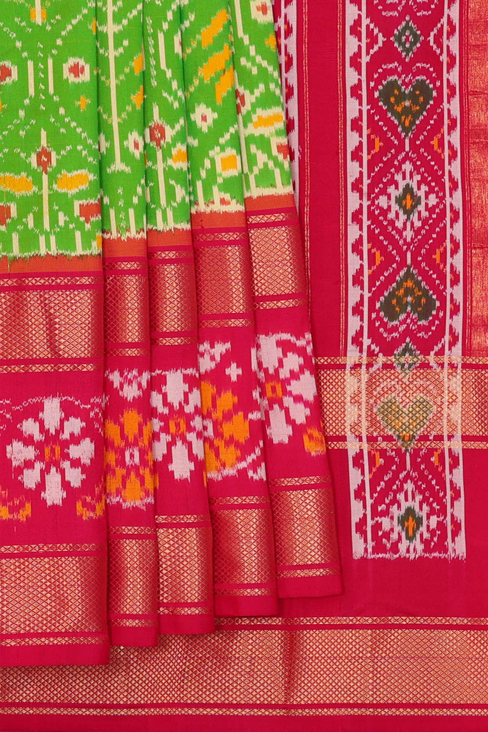 Image of Pochampally Ikat Silk Green Saree