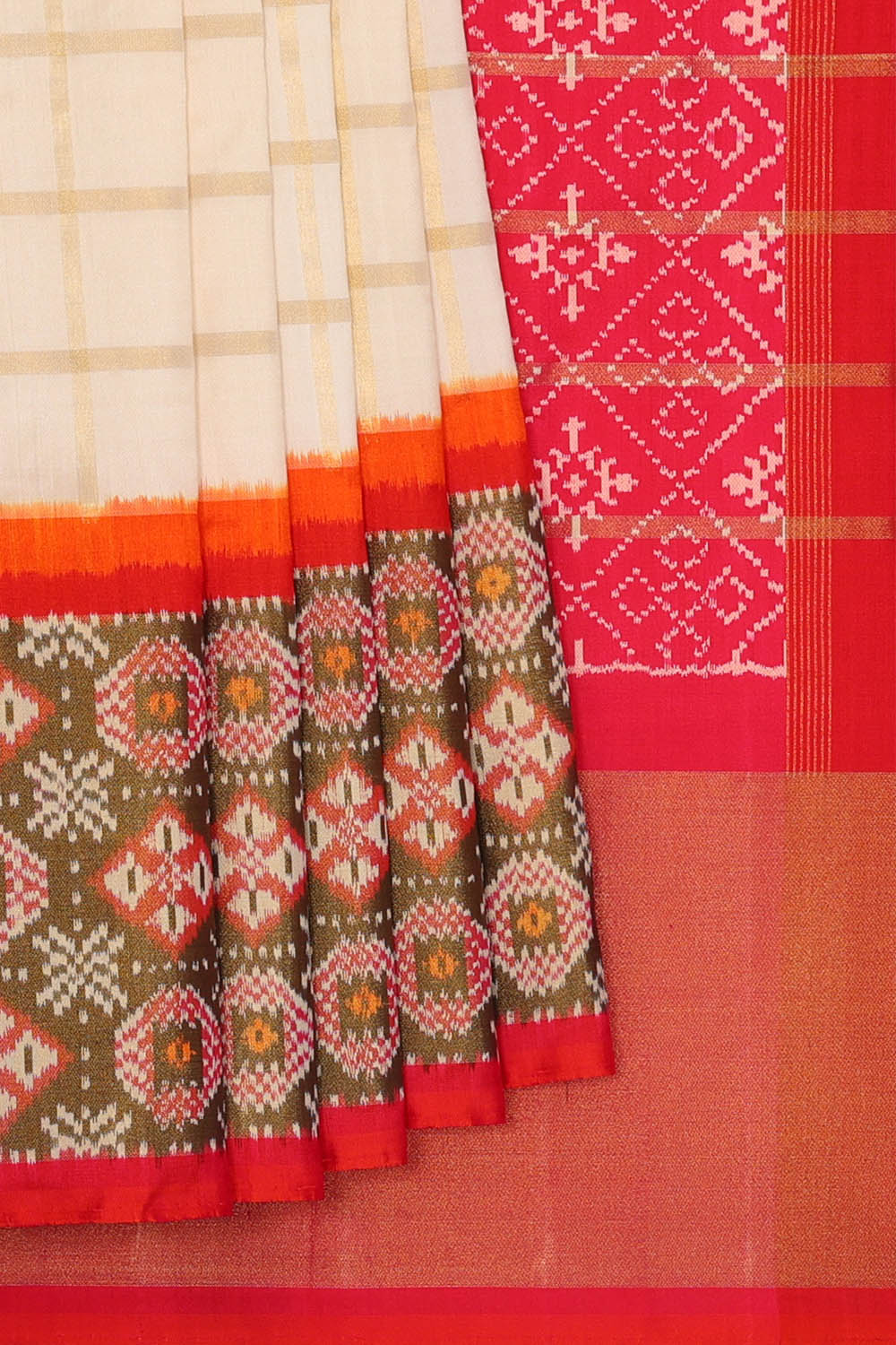 Image of Pochampally Ikat Silk White Saree