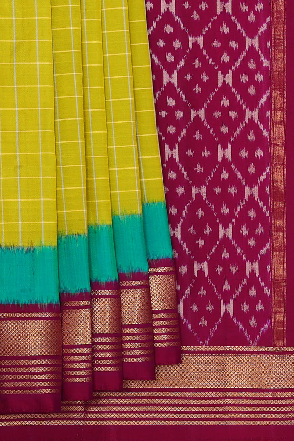 Image of Pochampally Ikat Silk Green Saree