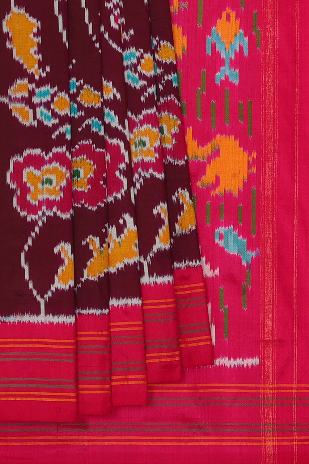 Image of Pochampally Ikat Silk Wine Maroon Saree