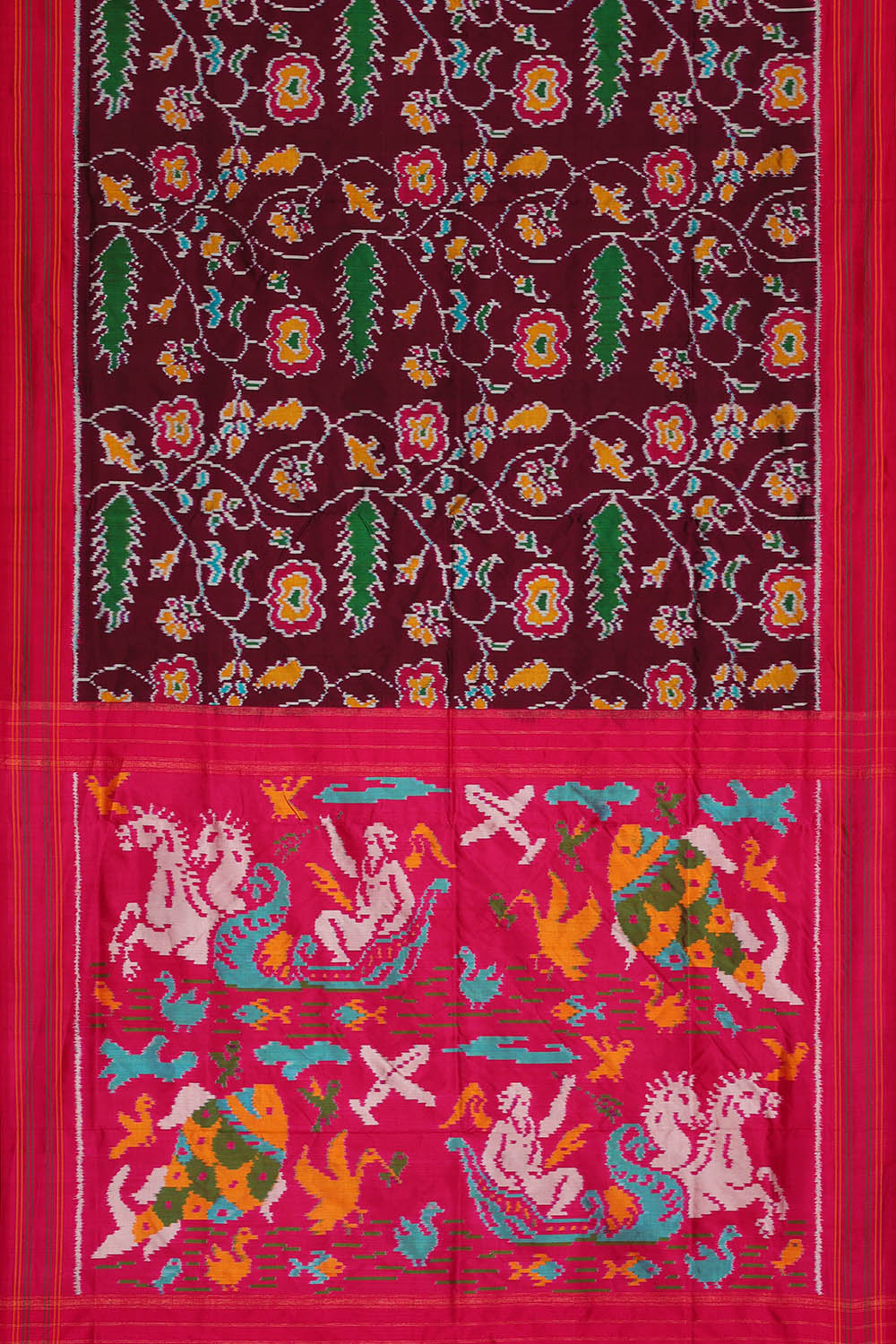 Image of Pochampally Ikat Silk Wine Maroon Saree