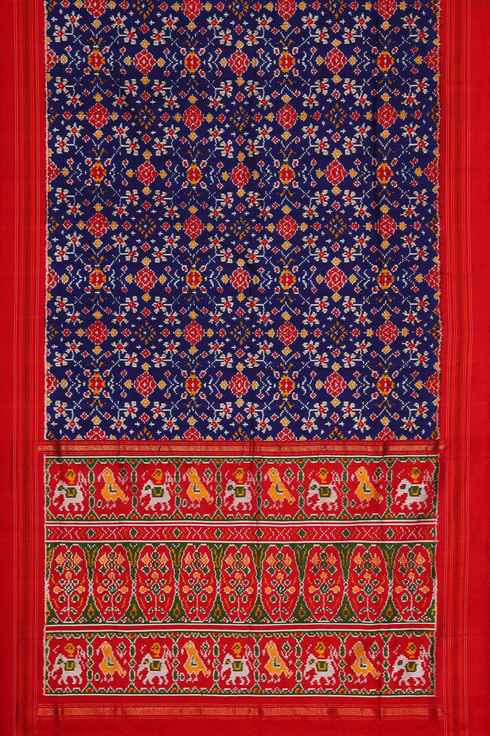 Image of Pochampally Ikat Twill Silk Blue Saree