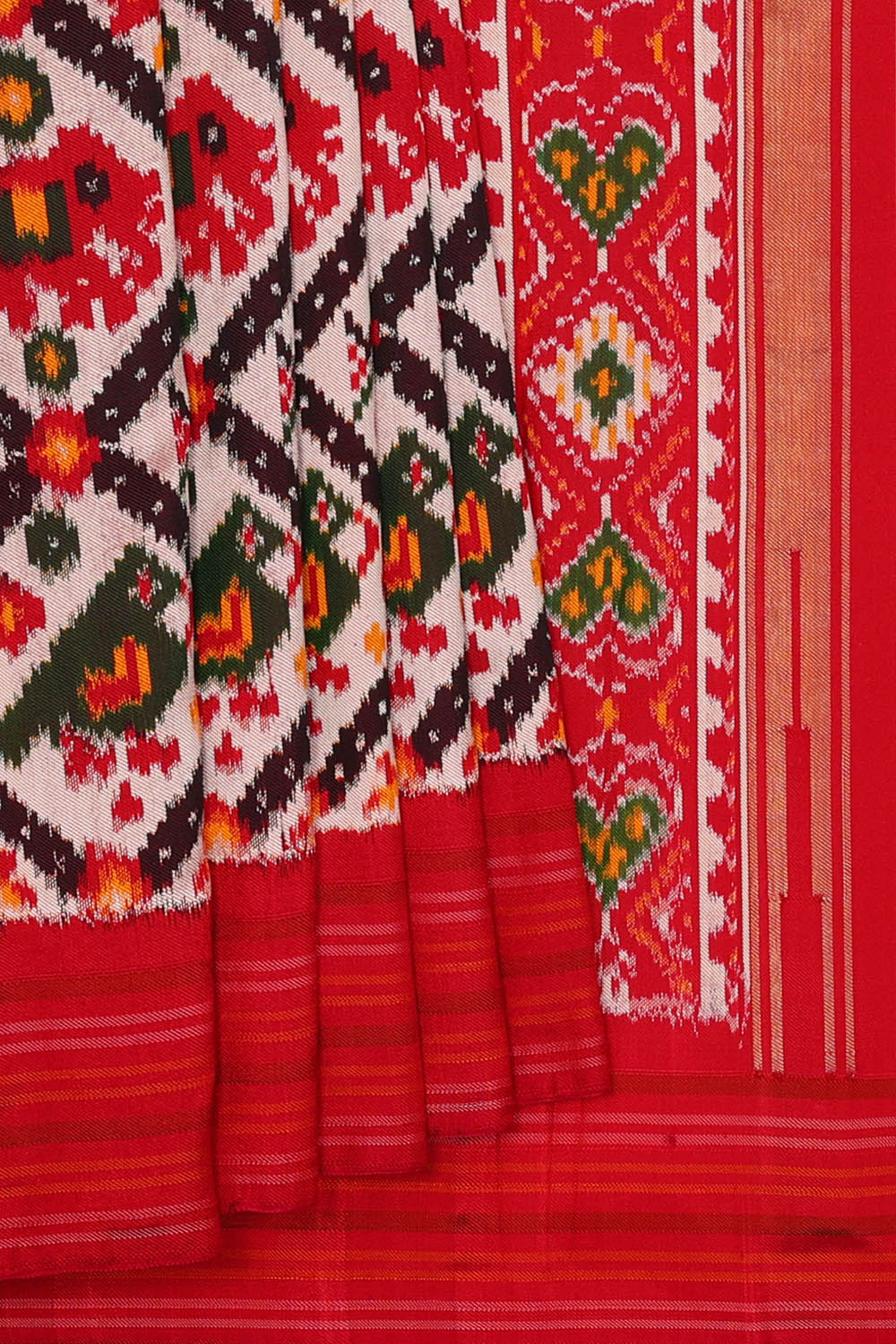 Image of Pochampally Ikat Twill Silk White Saree