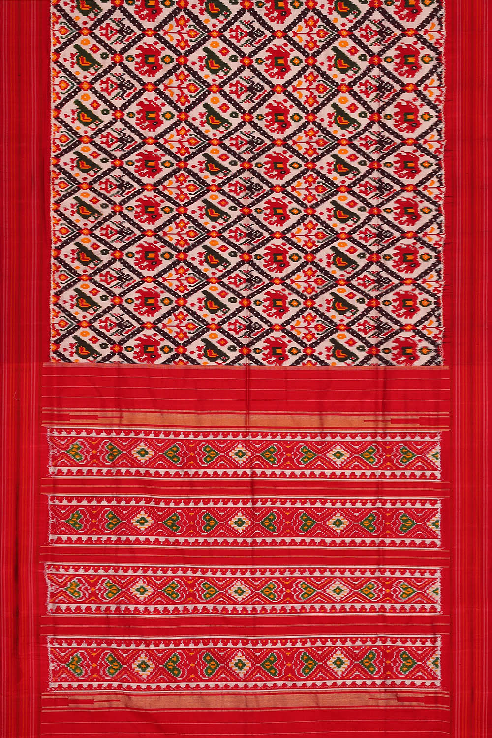 Image of Pochampally Ikat Twill Silk White Saree