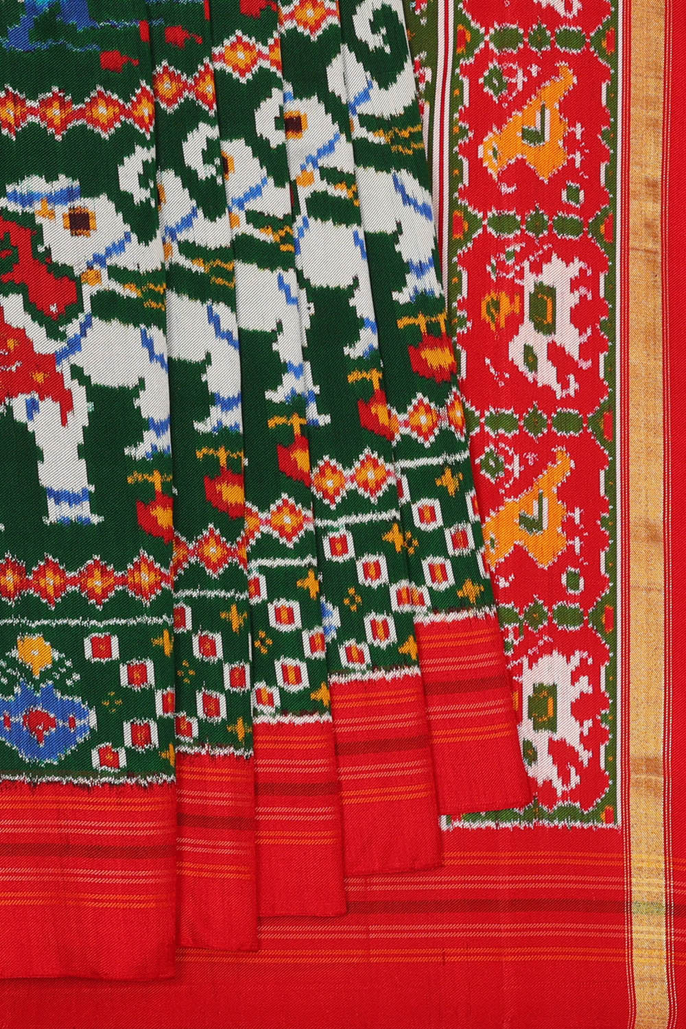 Image of Pochampally Ikat Twill Silk Green Saree