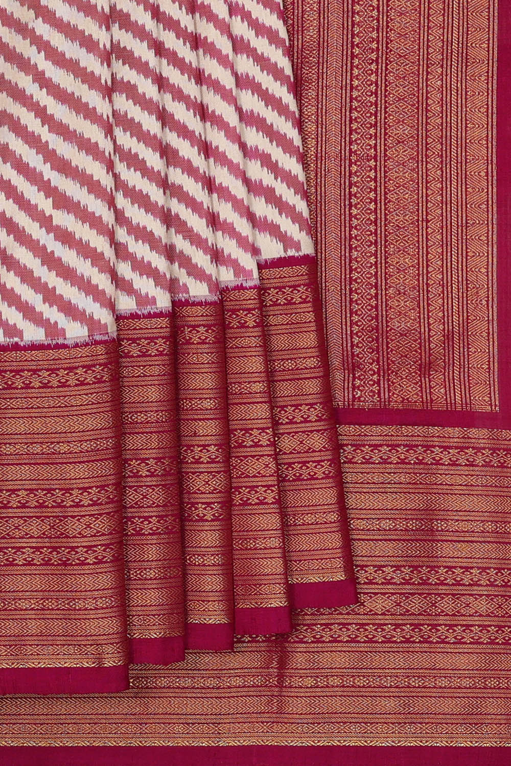 Image of Pochampally Ikat Silk Cream Saree