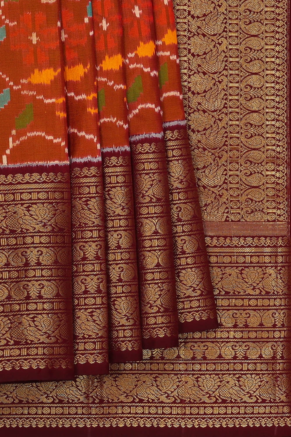 Image of Pochampally Ikat Silk Brown Saree