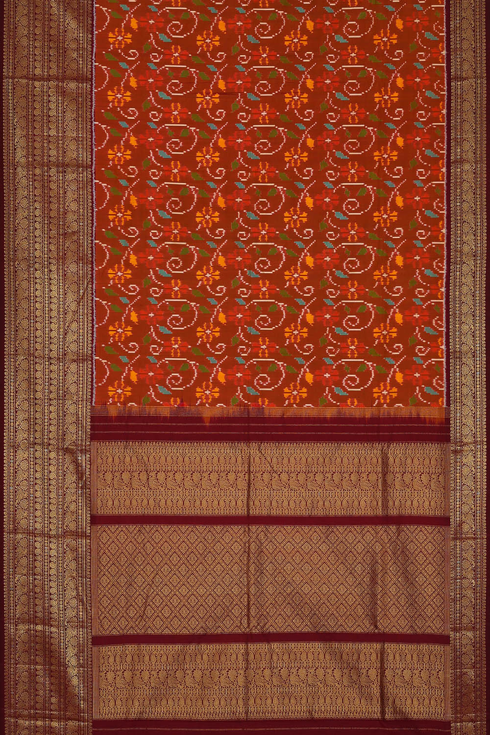 Image of Pochampally Ikat Silk Brown Saree