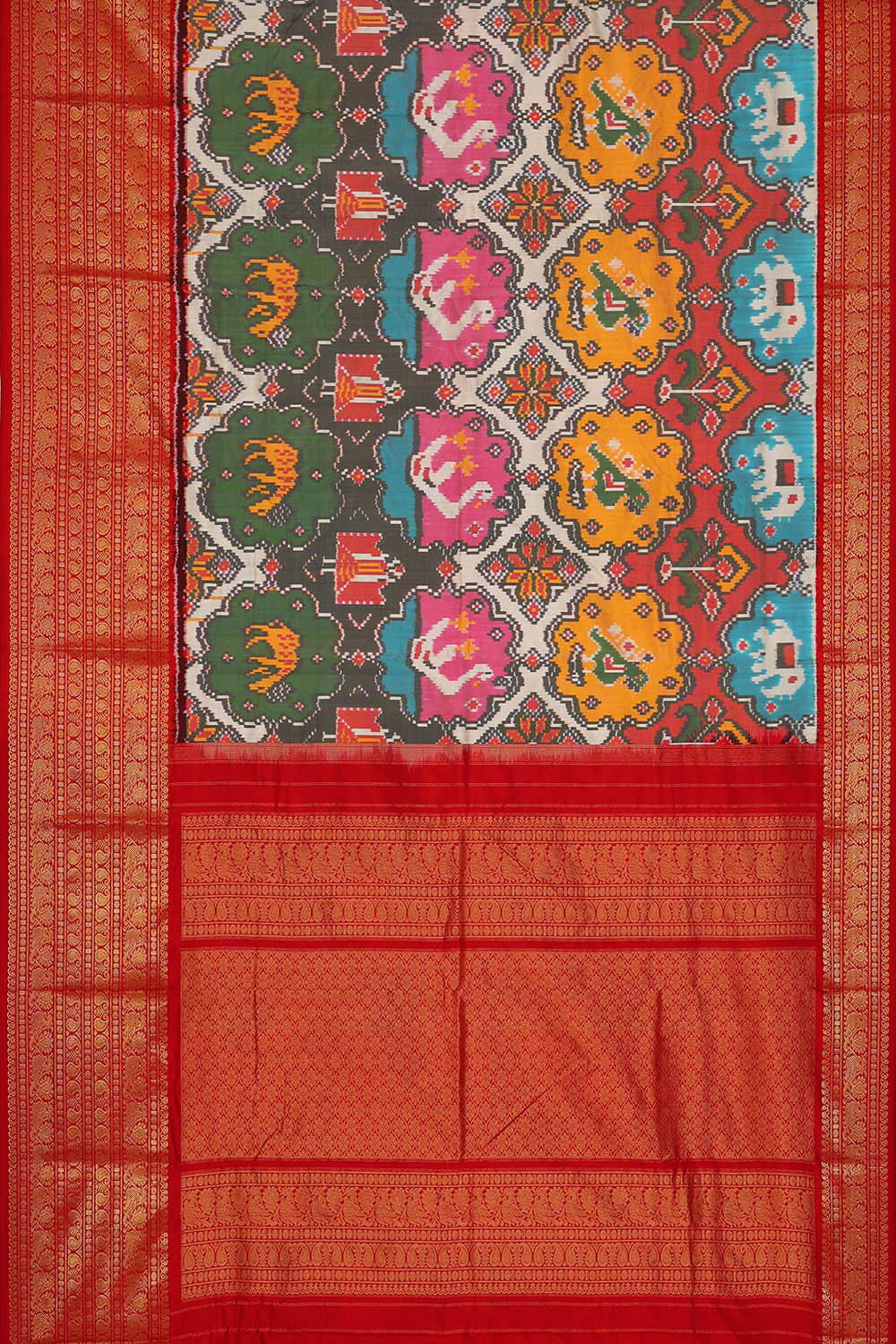 Image of Pochampally Ikat Silk Multi-Coloured Saree