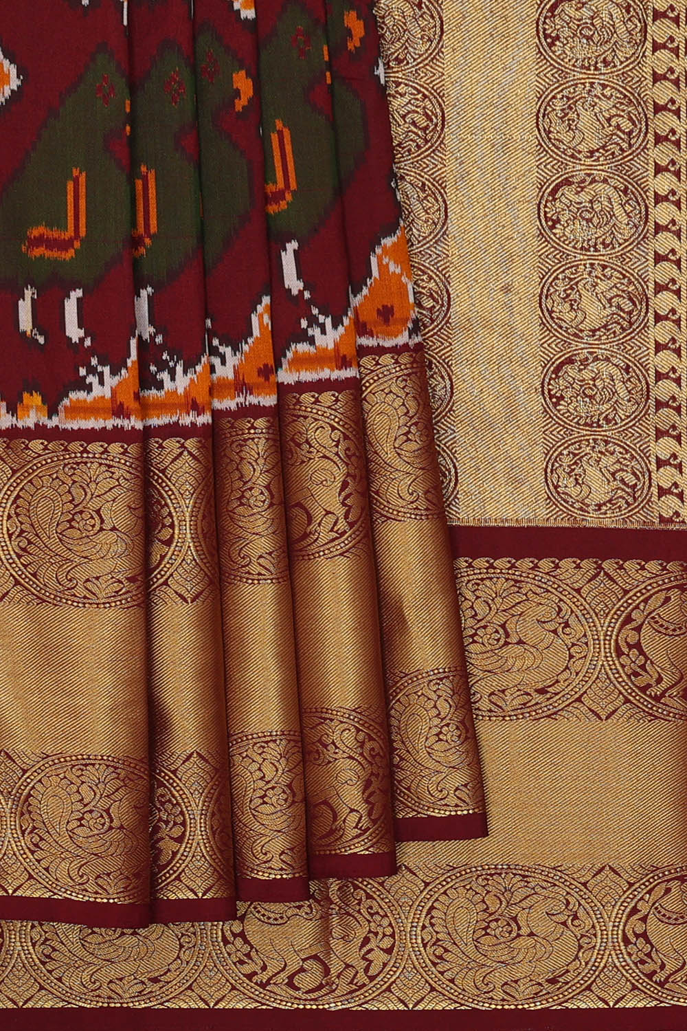 Image of Pochampally Ikat Silk Brown Saree