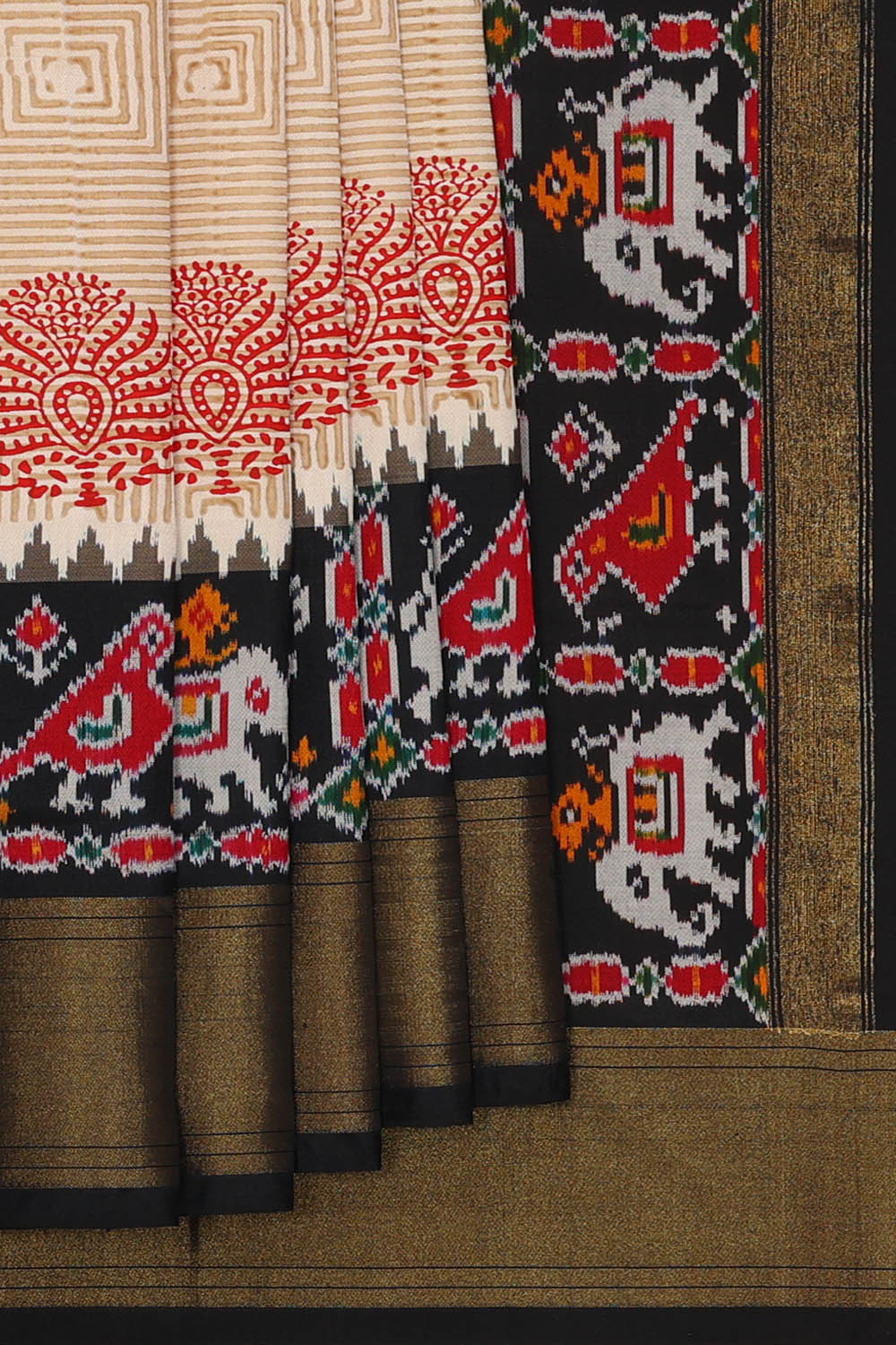 Image of Pochampally Ikat Silk Cream Saree