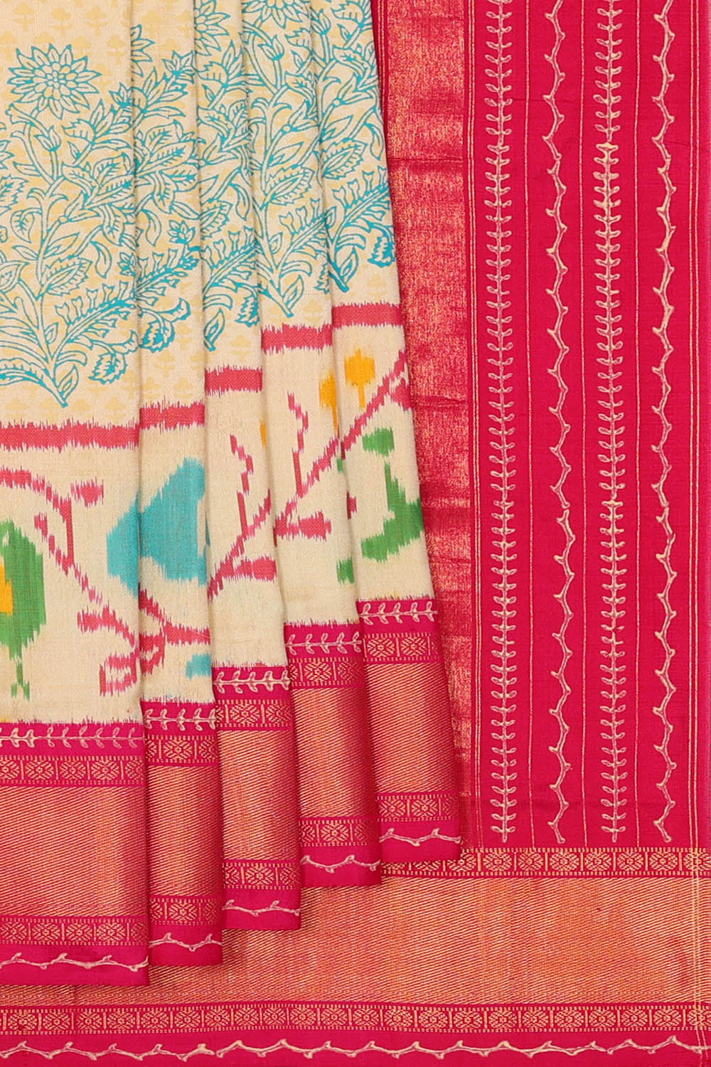 Image of Pochampally Ikat Silk Cream Saree