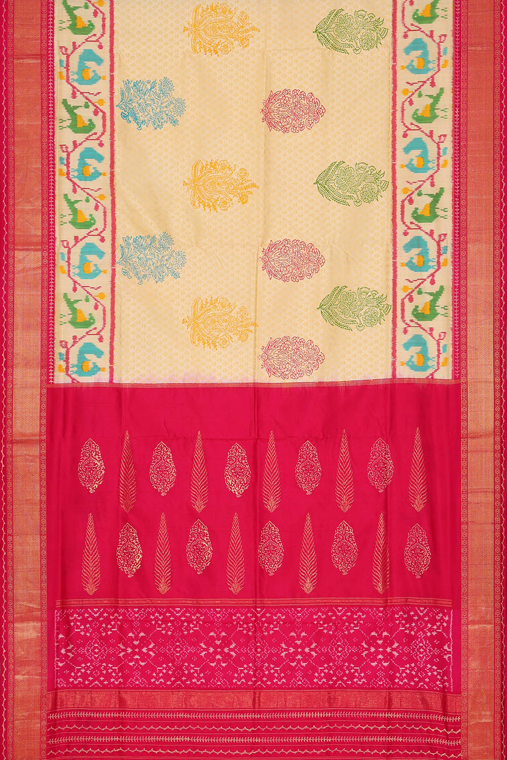 Image of Pochampally Ikat Silk Cream Saree