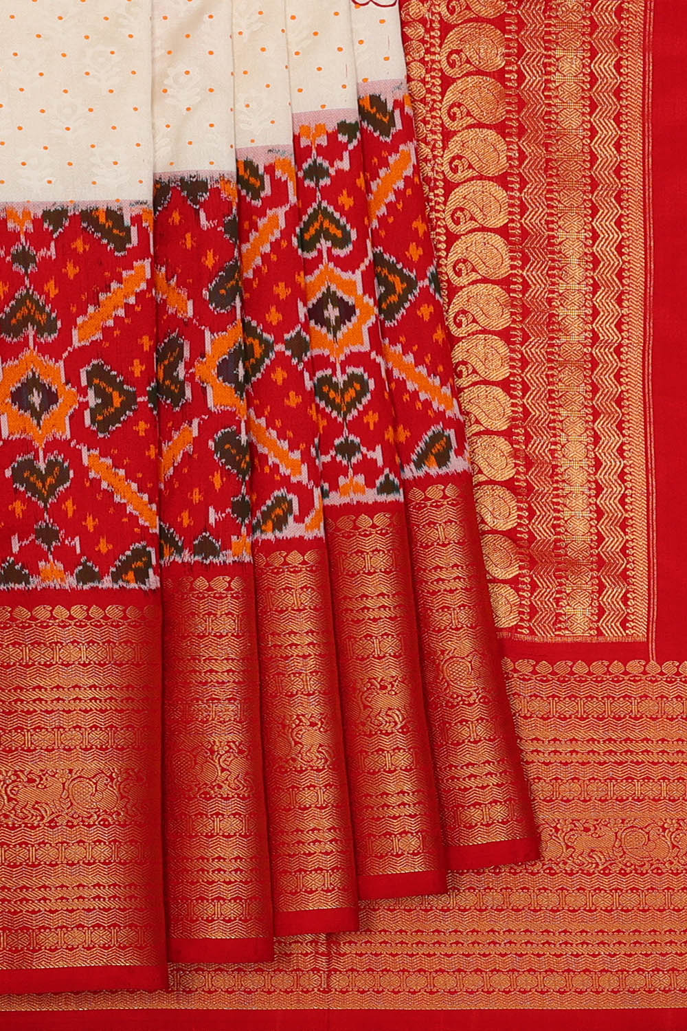 Image of Pochampally Ikat Silk White Saree