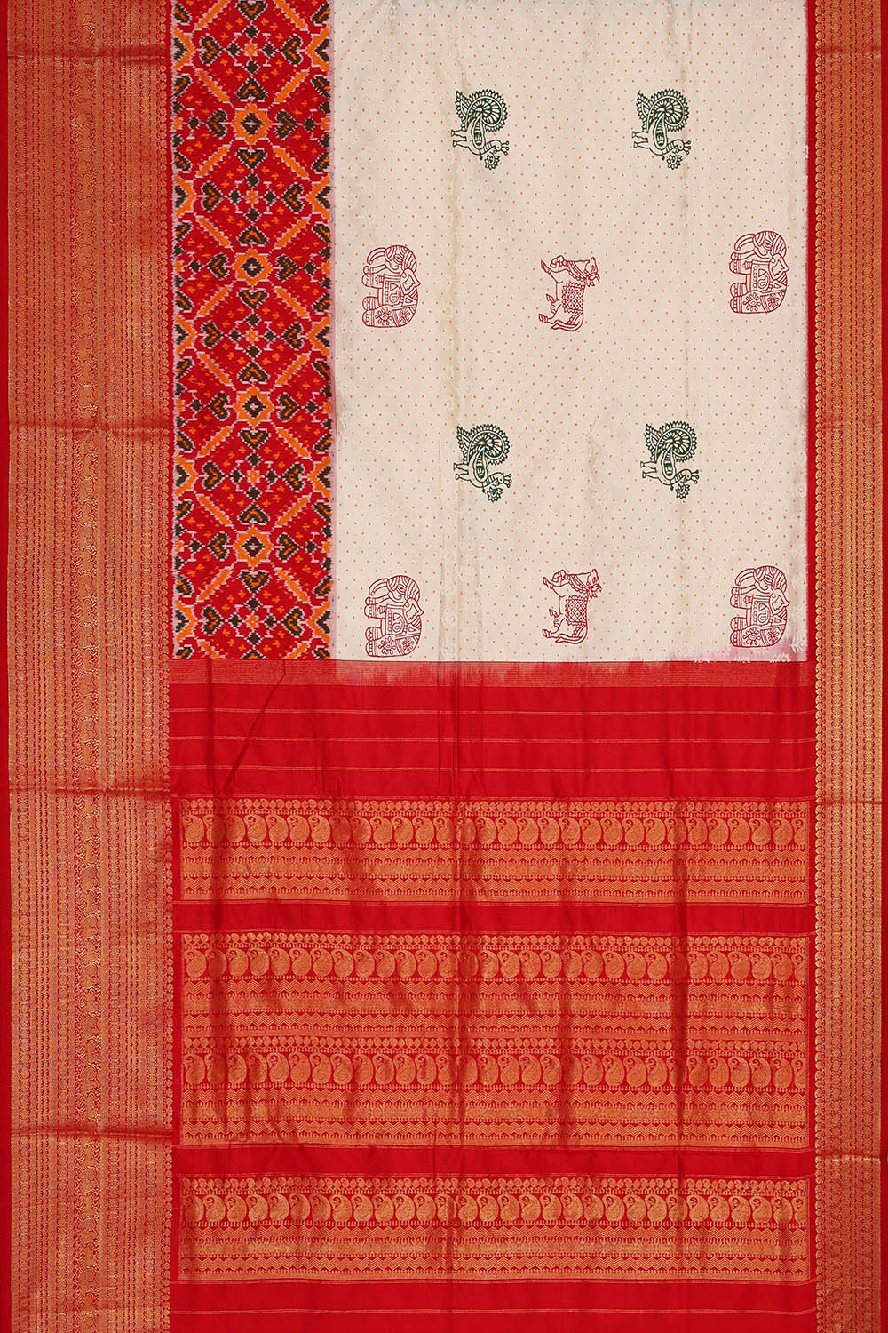 Image of Pochampally Ikat Silk White Saree