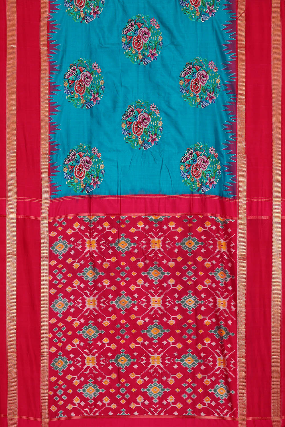 Image of Pochampally Ikat Silk Blue Saree
