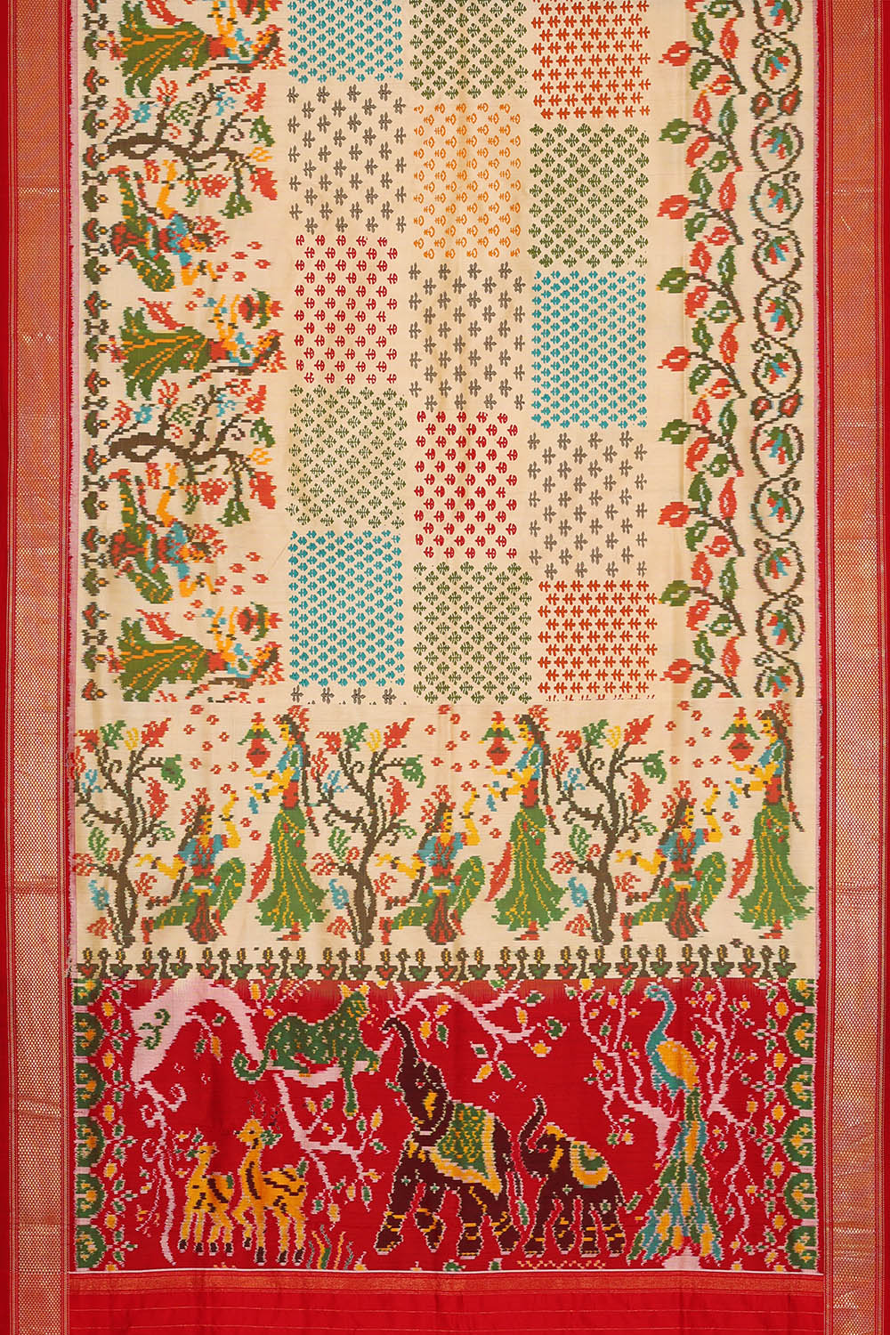 Image of Pochampally Ikat Silk Cream Saree