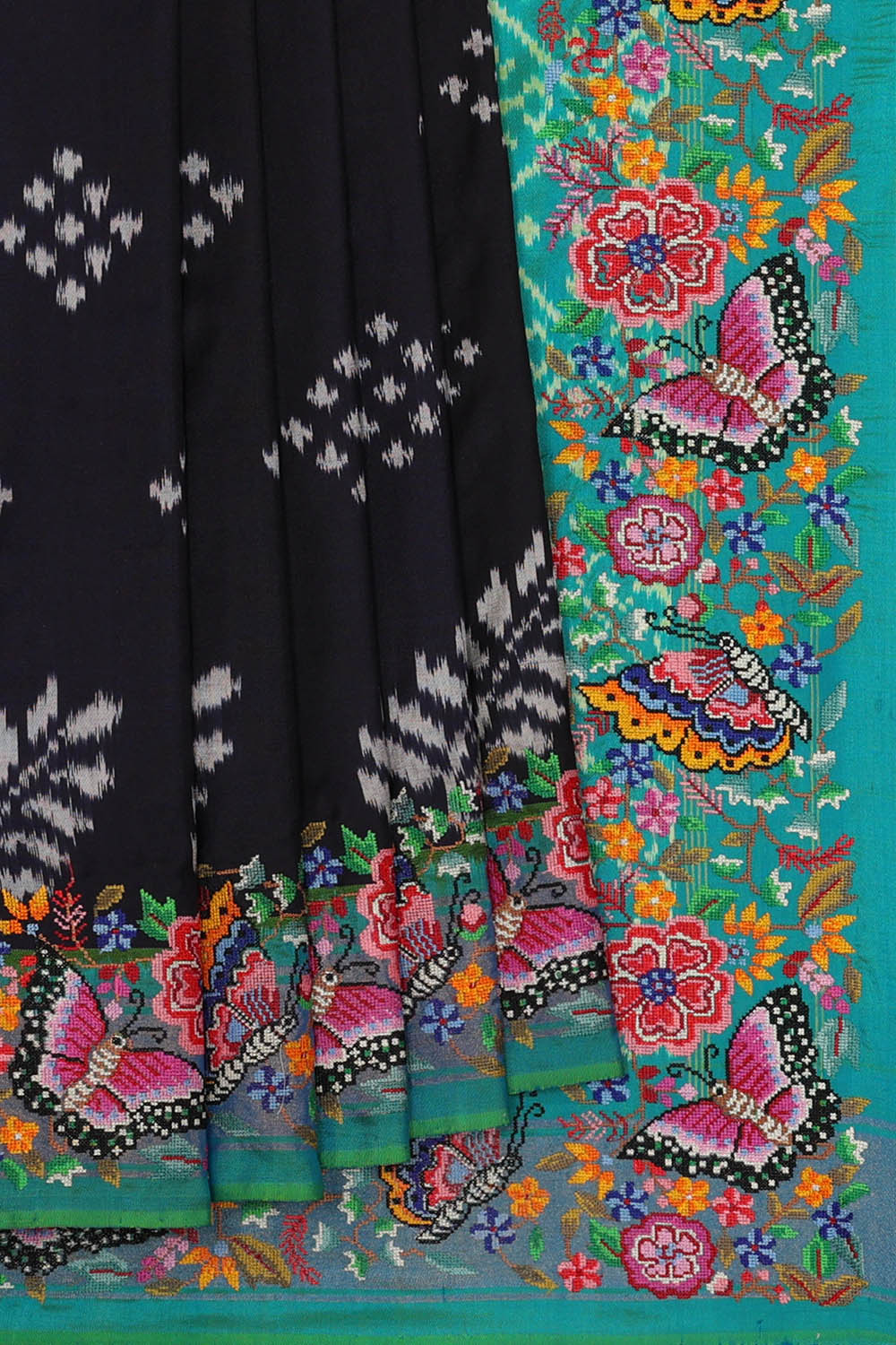 Image of Pochampally Ikat Silk Night Blue Saree