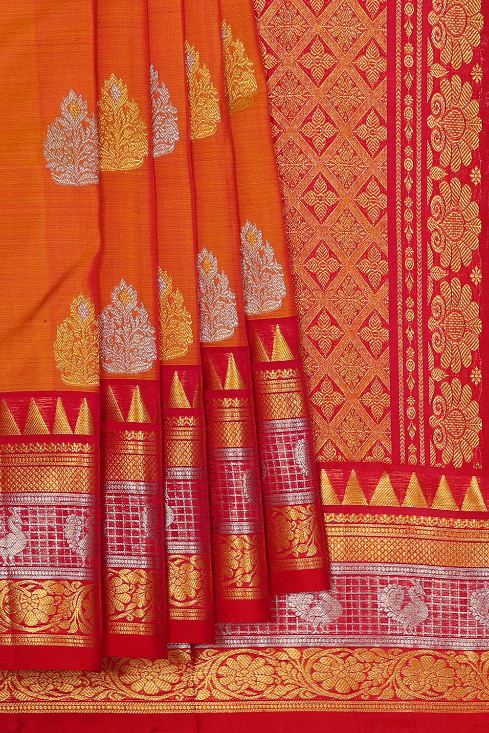 Image of Venkatagiri Silk Orange Saree