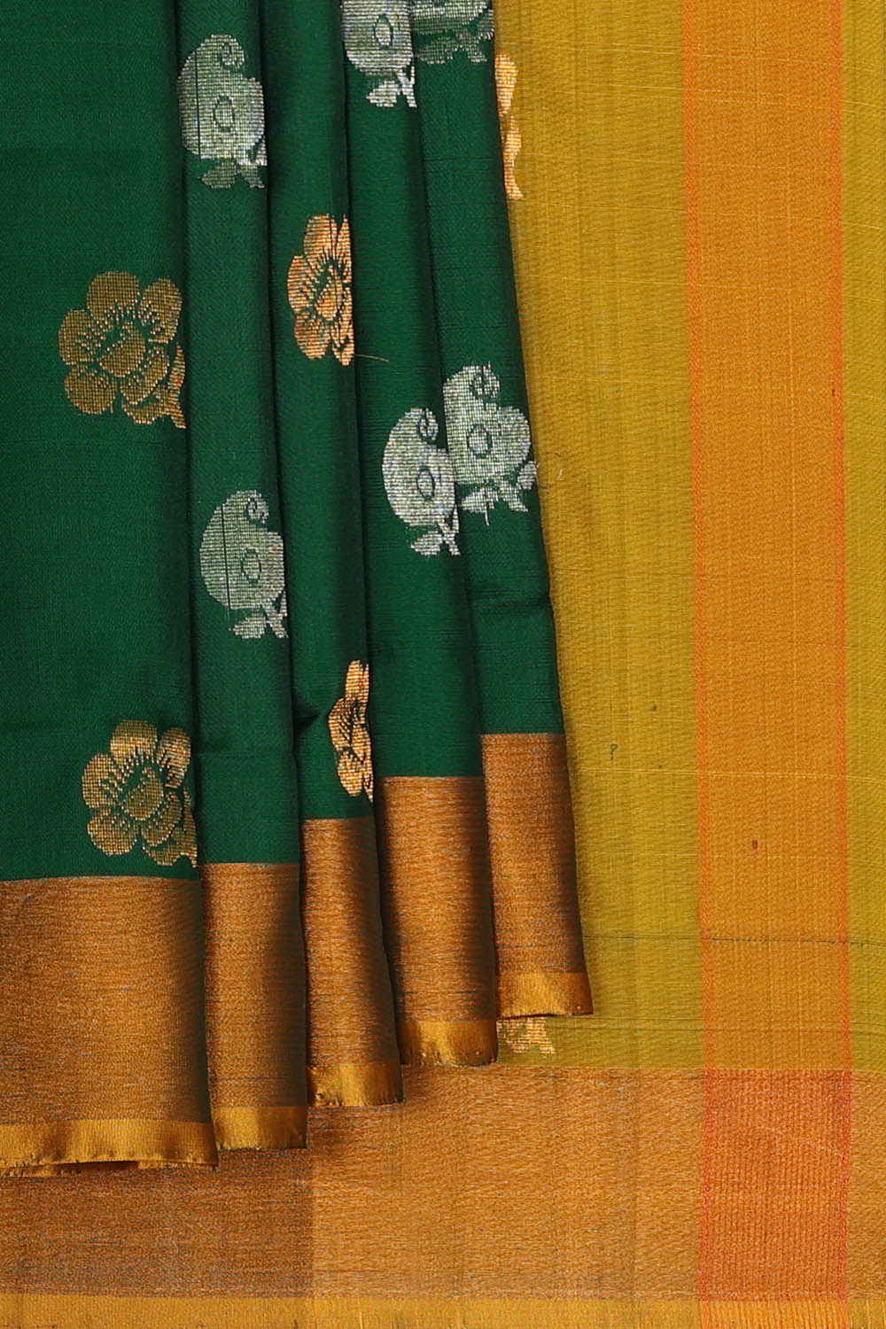 Image of Uppada Silk Dark Green Saree
