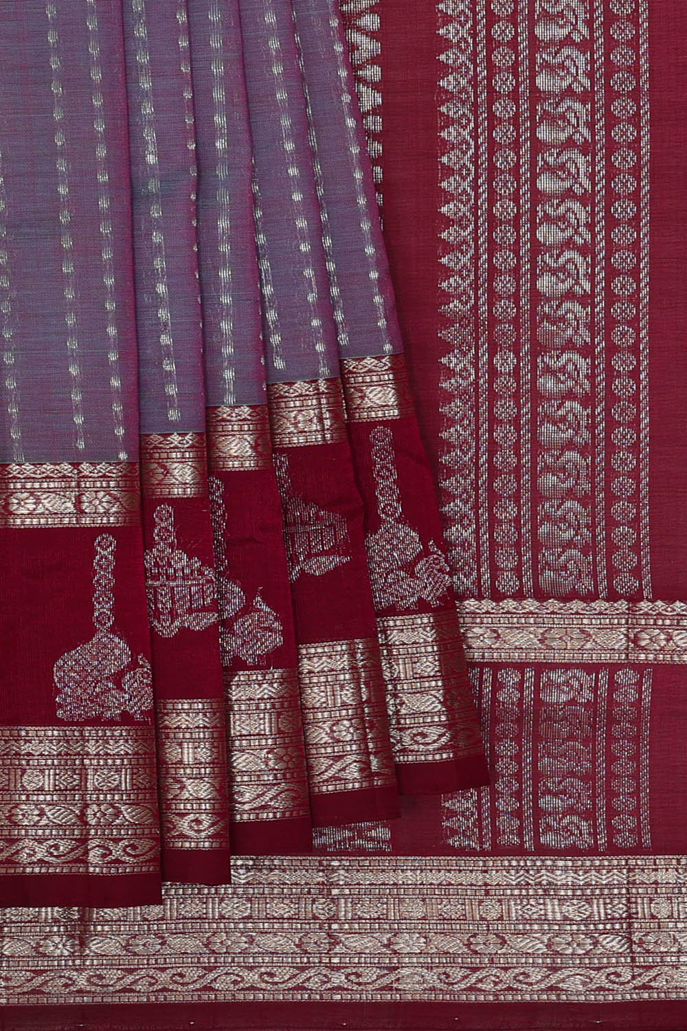 Image of Kuppadam Cotton Silk Grey Saree