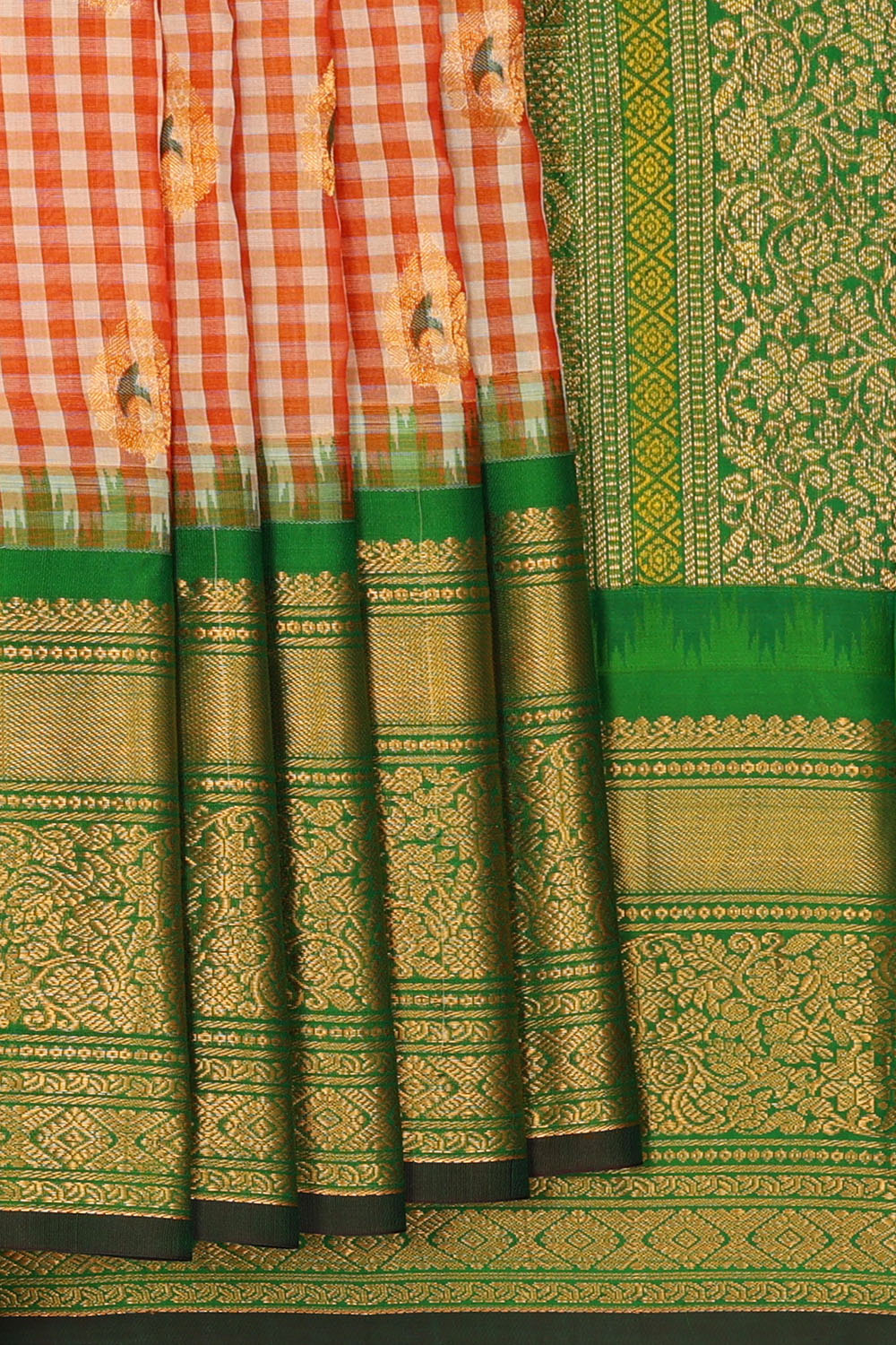 Image of Orange Gadwal Silk Kattam Saree