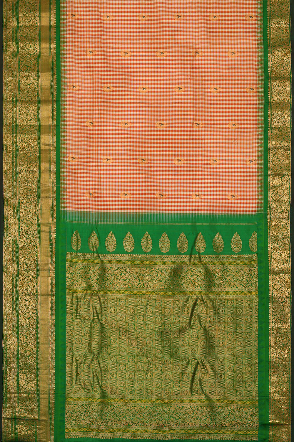 Image of Orange Gadwal Silk Kattam Saree
