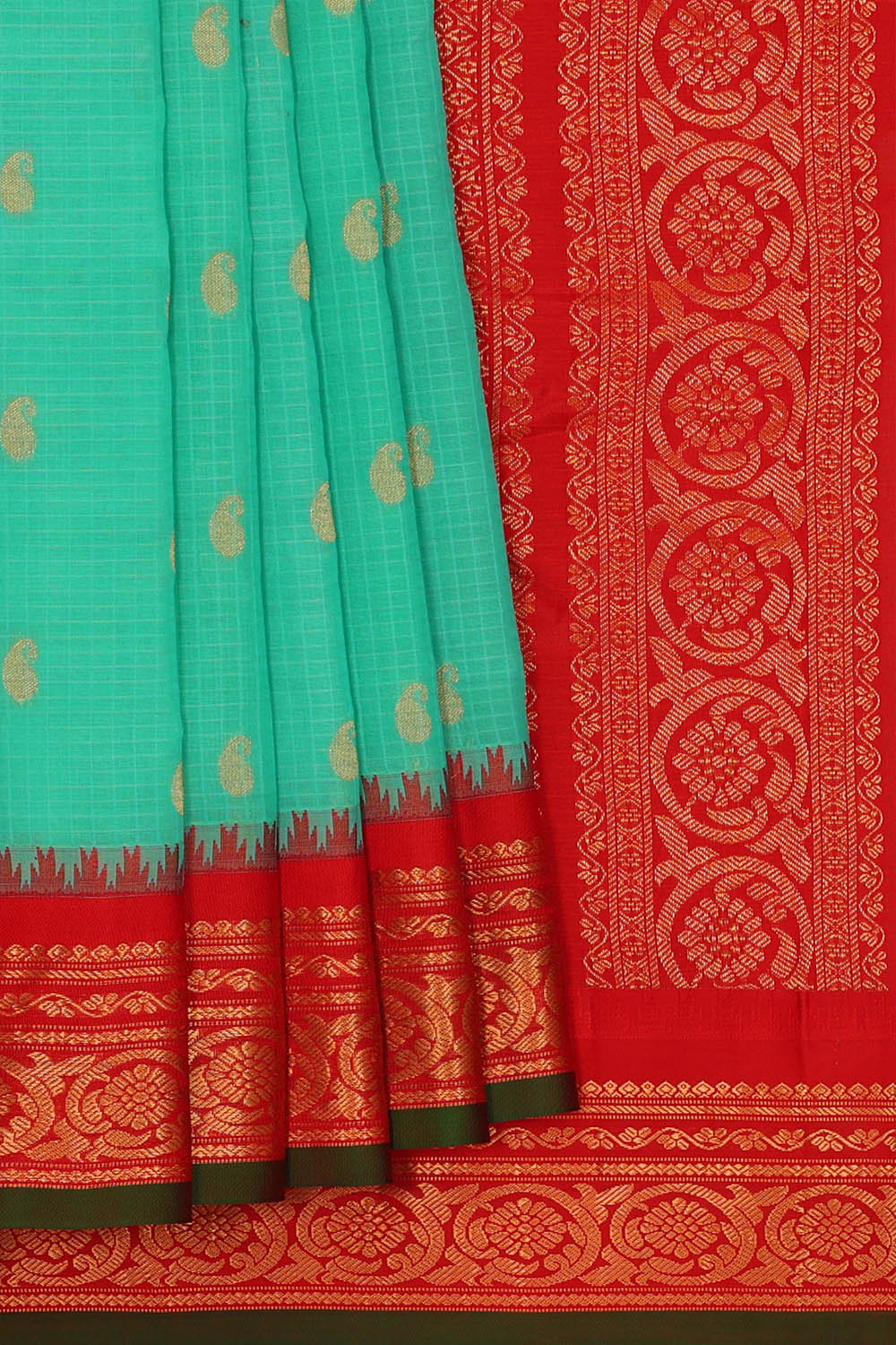 Image of Gadwal Cotton Silk Sea Blue Saree