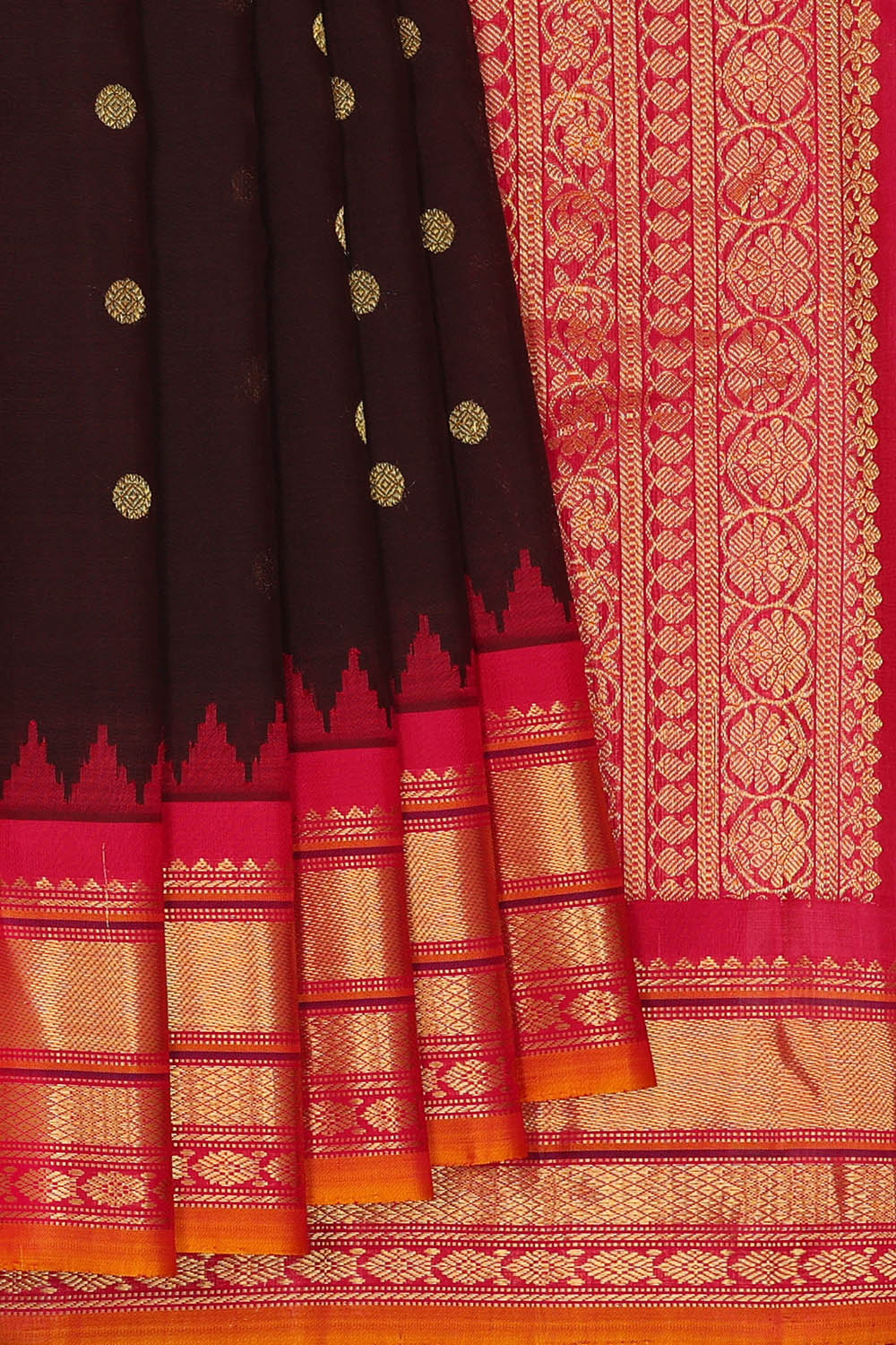 Image of Gadwal Silk Dark Brown Saree