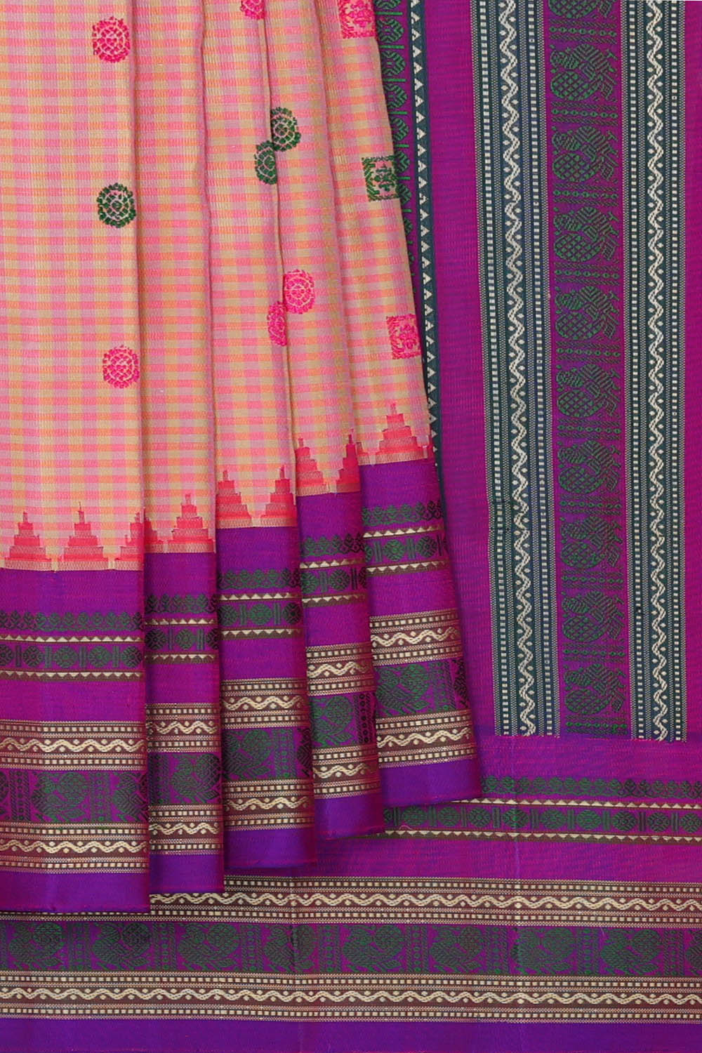 Image of Gadwal Silk Pink and Beige Saree