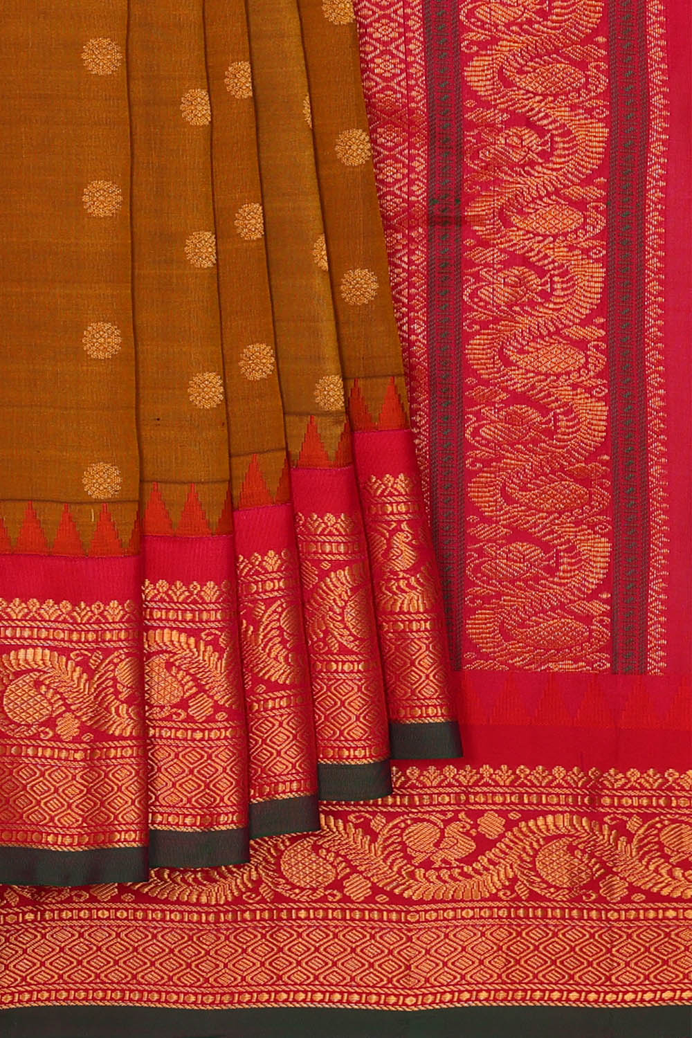 Image of Gadwal Silk Brown Saree