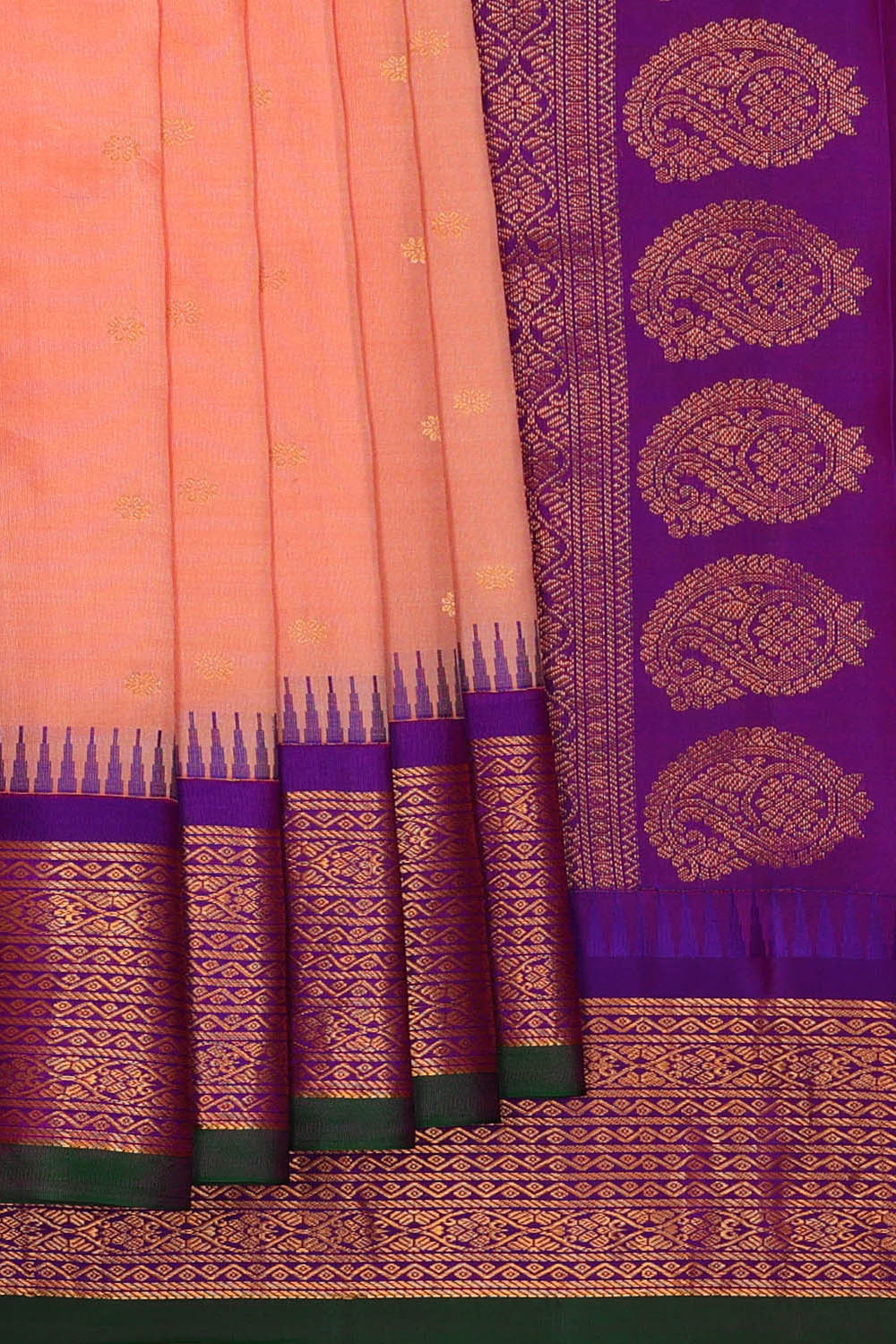 Image of Gadwal Silk Peach Saree