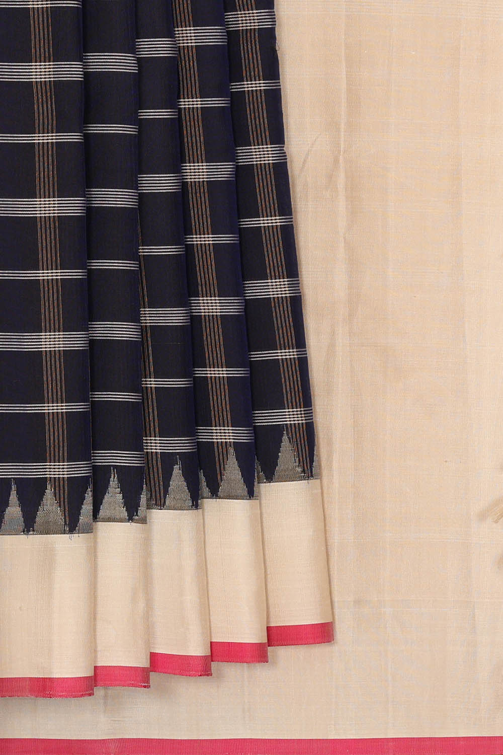 Image of Gadwal Cotton Silk Navy Blue Saree