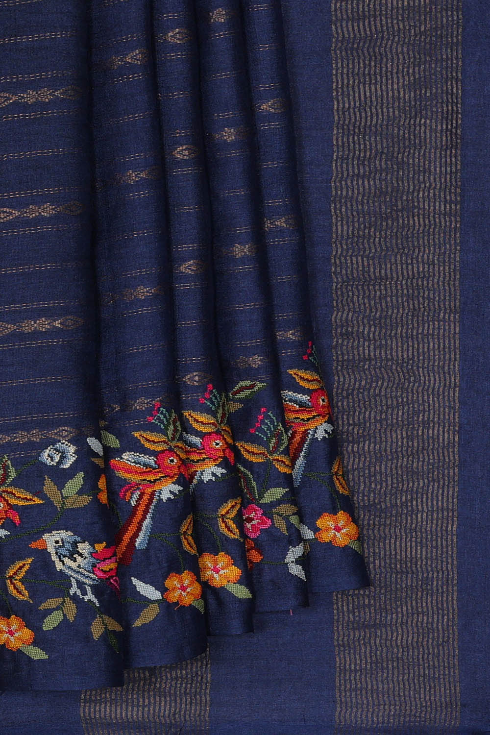 Image of Tussar Silk Blue Saree