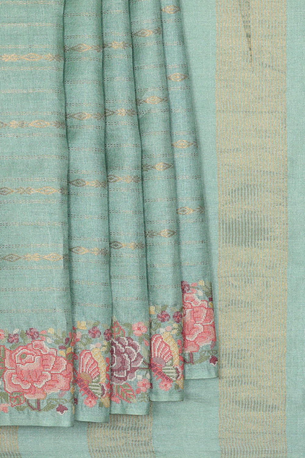 Image of Tussar Silk Pastel Blue Saree