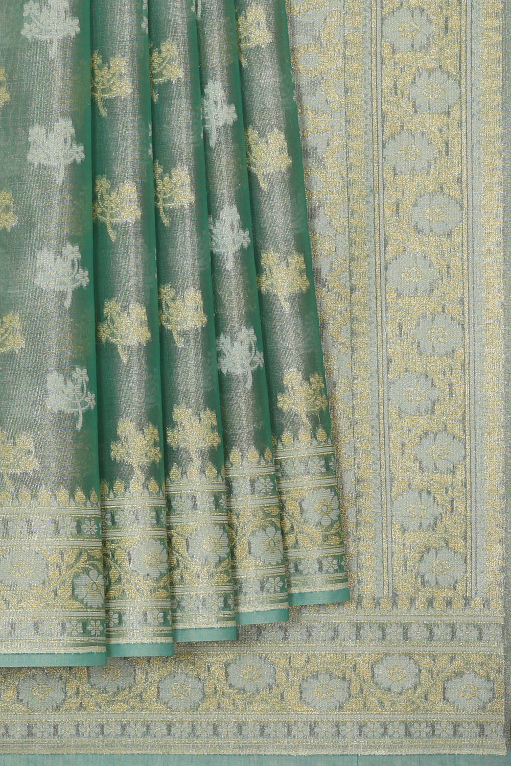 Image of Mint-Green Banarasi Chiniya Silk Saree