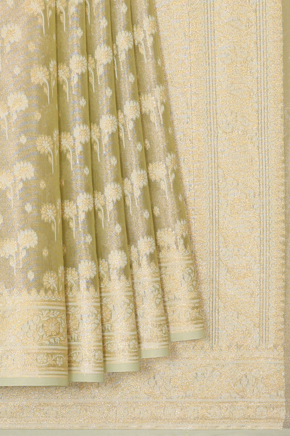Image of Pastel-Green Banarasi Chiniya Silk Saree