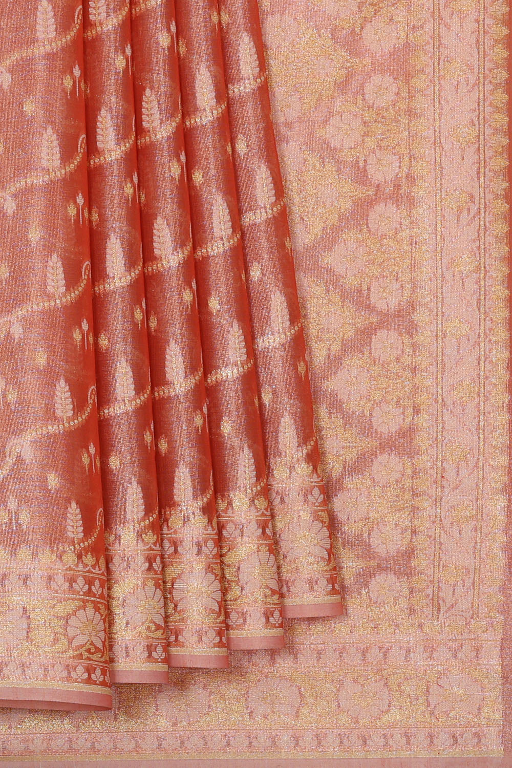 Image of Peach-pink Banarasi Chiniya Silk Saree