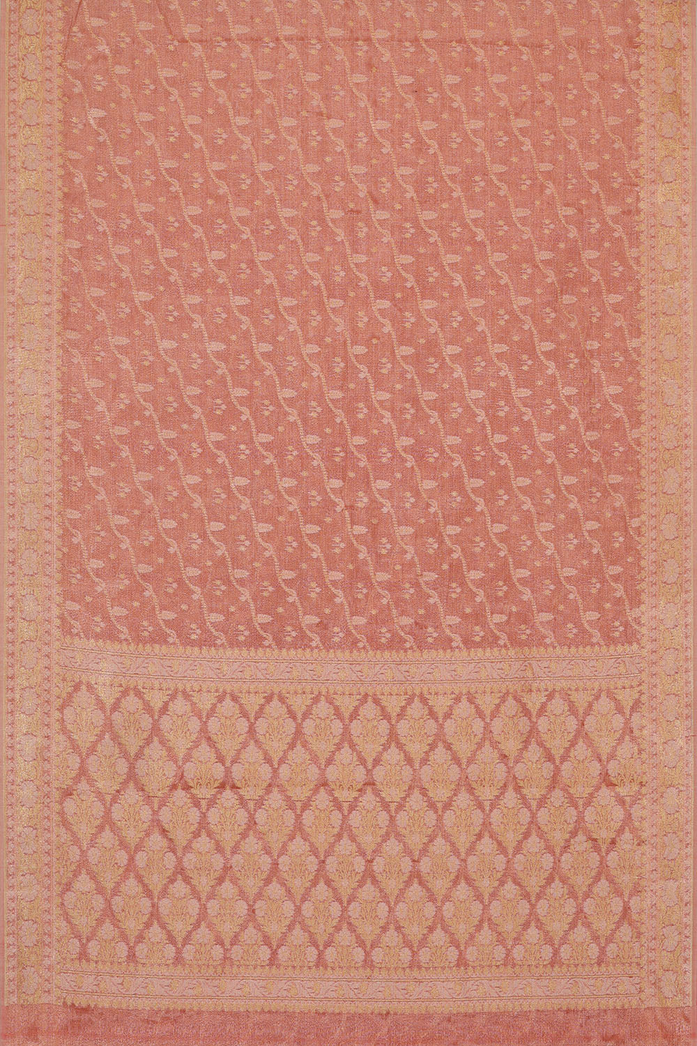 Image of Peach-pink Banarasi Chiniya Silk Saree